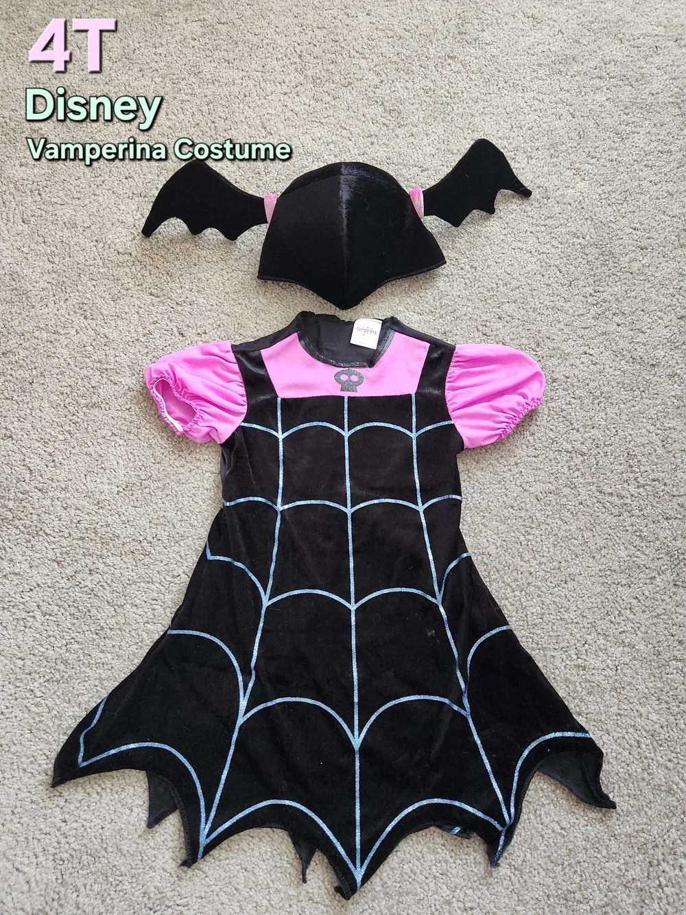 Disney Vamperina Dress w/ Bat Hair Cap Halloween Costume - 4T
